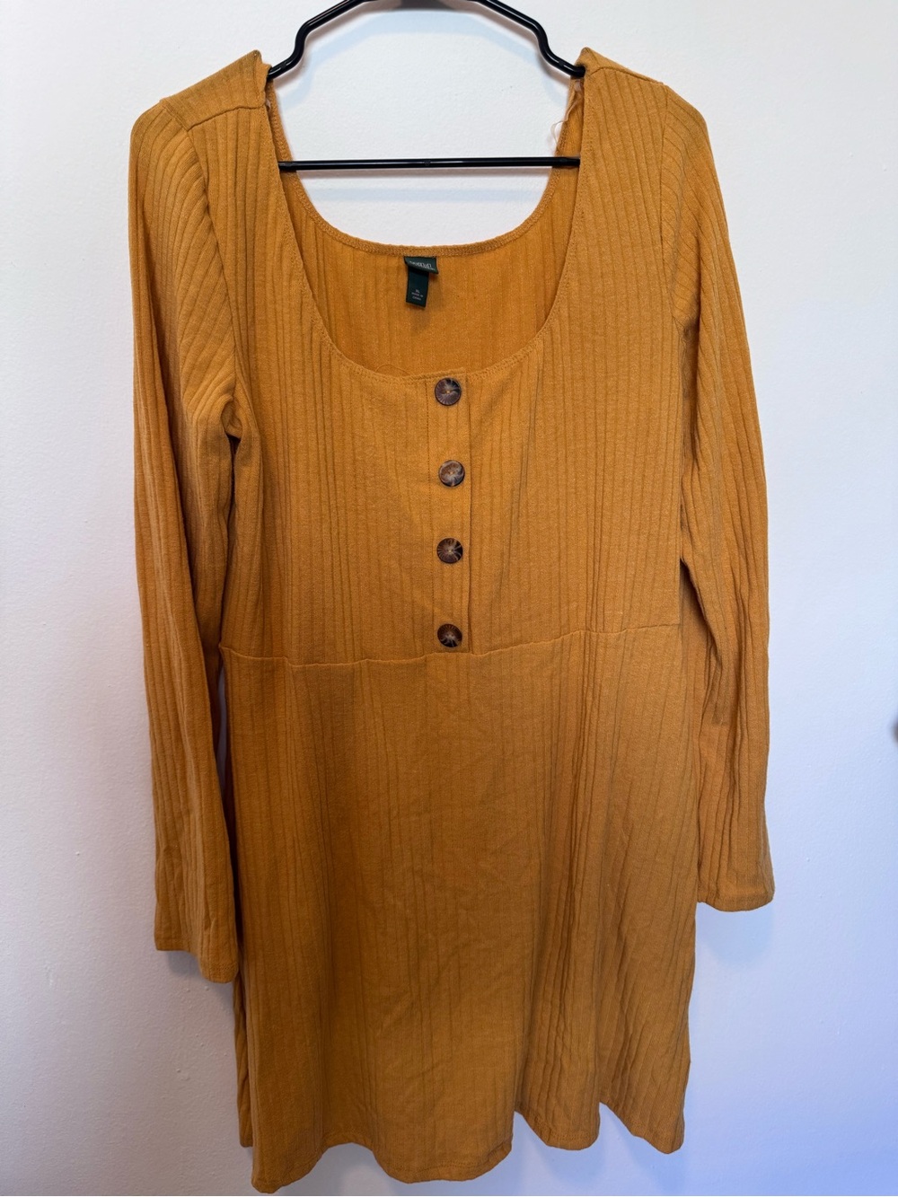 Long Sleeve Scoop Neck Tunic Dress in Mustard